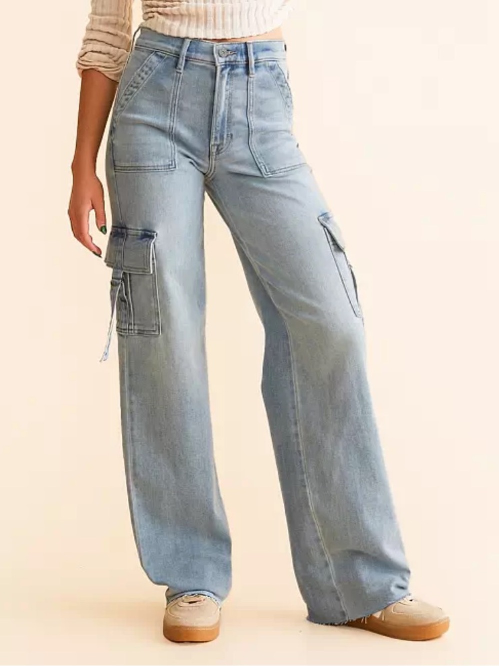 Hidden Logan Dad Cargo High-Rise Light Blue Wide-Leg Jeans